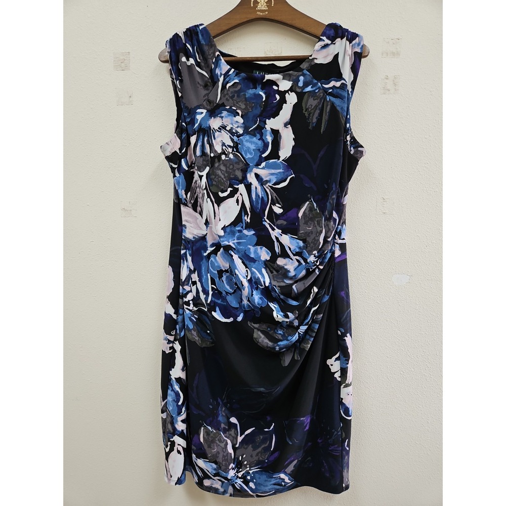 Lauren RALPH LAUREN FLORAL DRESS~size 18 Lined Ruched Sheath